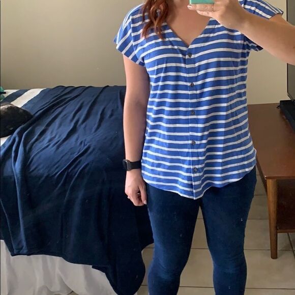 Blue & white stripe button-up top - Picture 4 of 9